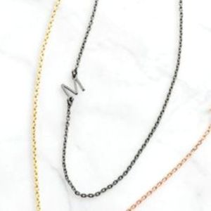 Stainless Steel Mini Initial Asymmetrical Station Necklace Black M